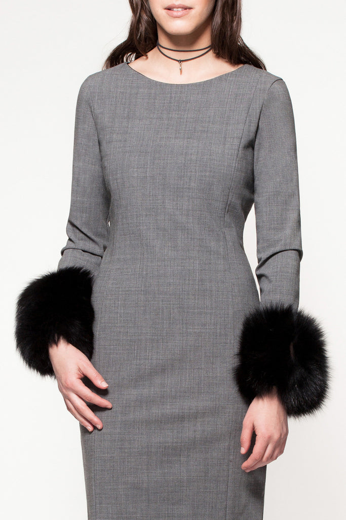 Black Designer Fur Cuffs  Women Casual and Cocktail Dresses by Canadian  designer Masabni