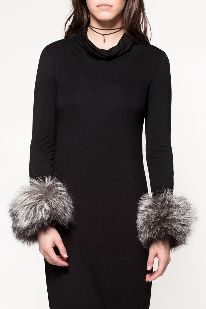 Grey Mix Designer Fur Cuffs  Women Casual and Cocktail Dresses by Canadian  designer Masabni