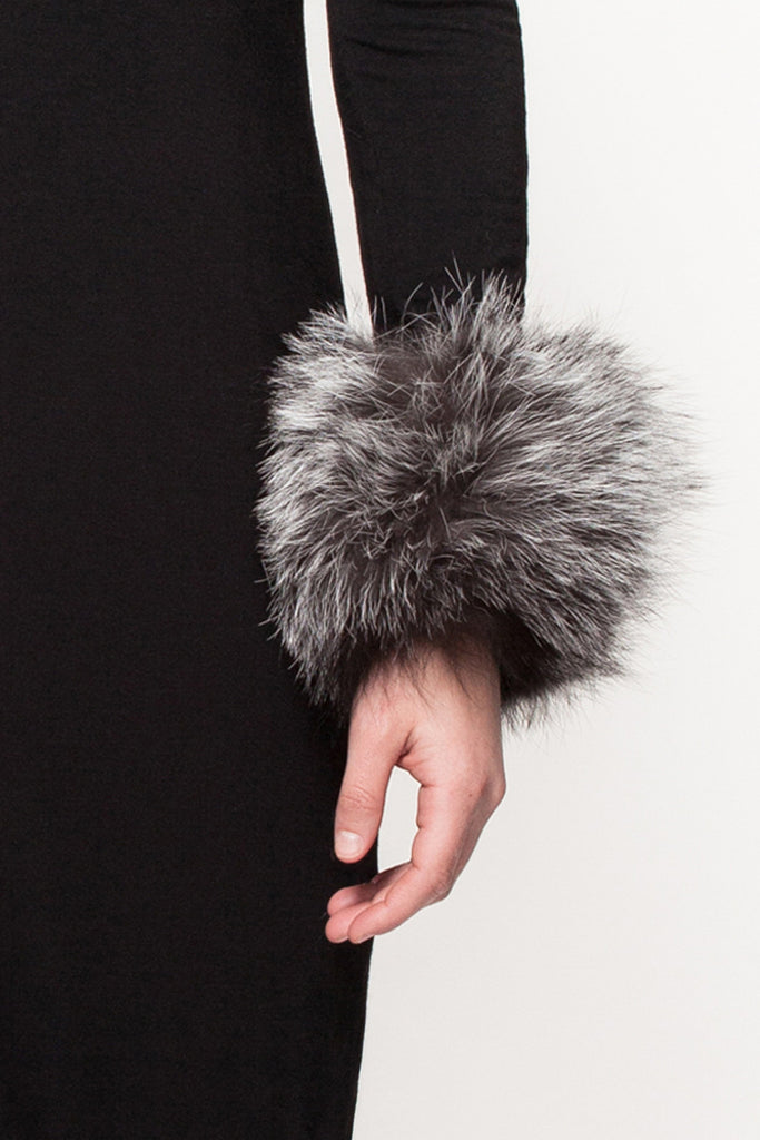 Grey Mix Designer Fur Cuffs  Women Casual and Cocktail Dresses by Canadian  designer Masabni